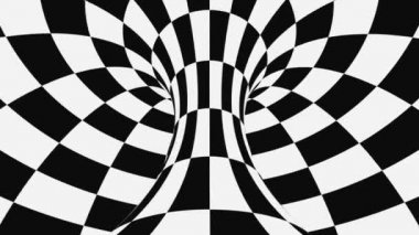 Siyah ve beyaz psychedelic optik yanılsama. Soyut hipnotik animasyonlu arka plan. Damalı geometrik döngü duvar kağıdı