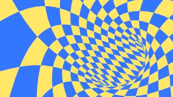 Синяя и желтая психоделическая оптическая иллюзия. Абстрактный гипнотический бриллиант анимированный фон. Обои с ромбами — стоковое видео