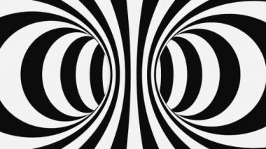 Siyah ve beyaz psikedelik optik illüzyon. Soyut hipnotik animasyon arka planı. Spiral geometrik döngü monokrom duvar kağıdı