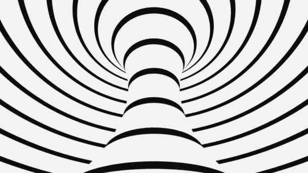 Illusione ottica psichedelica in bianco e nero. Astratto sfondo ipnotico animato. spirale geometrico loop carta da parati monocromatica — Video Stock