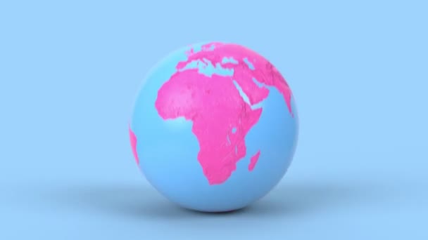 Стрибки земної кулі на синьому фоні в мінімальному стилі. Стрибок планети Земля, як м'яч 3d візуалізації анімації . — стокове відео