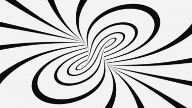 Siyah ve beyaz psikedelik optik illüzyon. Soyut hipnotik animasyon arka planı. Spiral geometrik döngü monokrom duvar kağıdı