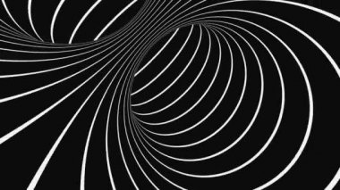 Siyah ve beyaz psikedelik optik illüzyon. Soyut hipnotik animasyon arka planı. Spiral geometrik döngü monokrom duvar kağıdı