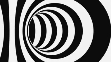 Siyah ve beyaz psikedelik optik illüzyon. Soyut hipnotik animasyon arka planı. Spiral geometrik döngü monokrom duvar kağıdı