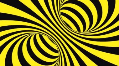 Siyah ve sarı psychedelic optik yanılsama. Soyut hipnotik animasyonlu arka plan. Spiral geometrik döngü uyarı duvar kağıdı