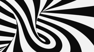 Siyah ve beyaz psikedelik optik illüzyon. Soyut hipnotik animasyon arka planı. Spiral geometrik döngü monokrom duvar kağıdı