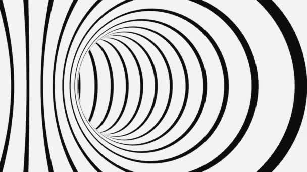Siyah ve beyaz psikedelik optik illüzyon. Soyut hipnotik animasyon arka planı. Spiral geometrik döngü monokrom duvar kağıdı — Stok video