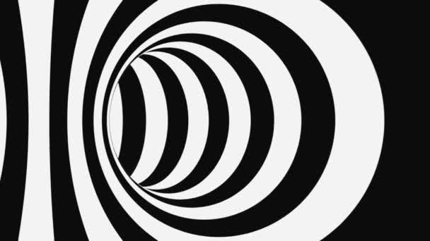 Siyah ve beyaz psikedelik optik illüzyon. Soyut hipnotik animasyon arka planı. Spiral geometrik döngü monokrom duvar kağıdı — Stok video