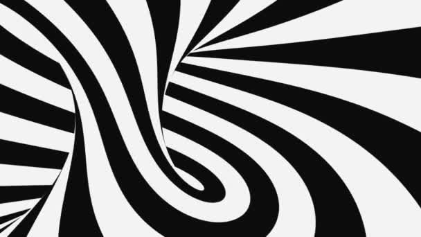 Ilusión óptica psicodélica en blanco y negro. Fondo animado hipnótico abstracto. Espiral geométrico bucle monocromo fondo de pantalla — Vídeo de stock