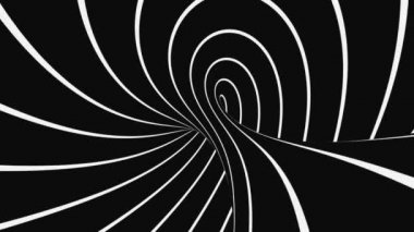 Siyah ve beyaz psikedelik optik illüzyon. Soyut hipnotik animasyon arka planı. Spiral geometrik döngü monokrom duvar kağıdı