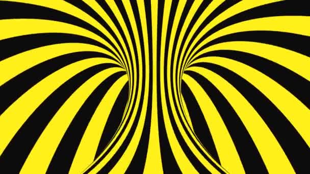 Black and yellow psychedelic optical illusion. Abstract hypnotic animated background. Spiral geometric looping warning wallpaper — Stock Video