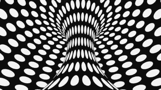 Černá a bílá psychedelická optická iluze. Abstraktní hypnotické pozadí. Polka tečka geometrická černobílá Tapeta — Stock video