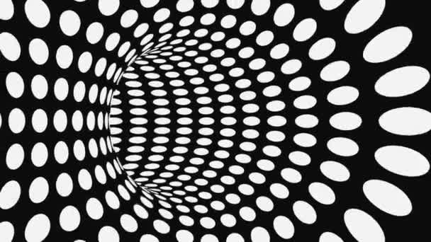 Schwarz-weiße psychedelische optische Täuschung. abstrakte hypnotische animierte Hintergrund. Polka Dot geometrische monochrome Tapete — Stockvideo