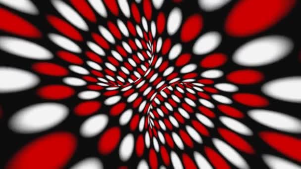 Siyah, kırmızı ve beyaz psikedelik optik illüzyon. Soyut hipnotik animasyon arka planı. Polka noktalı geometrik döngü duvar kağıdı — Stok video
