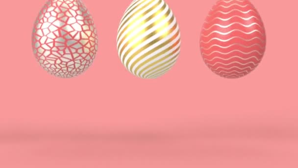 Feliz Pascua fondo de vacaciones. Huevos coloridos 3d renderizar animación en estilo mínimo . — Vídeos de Stock