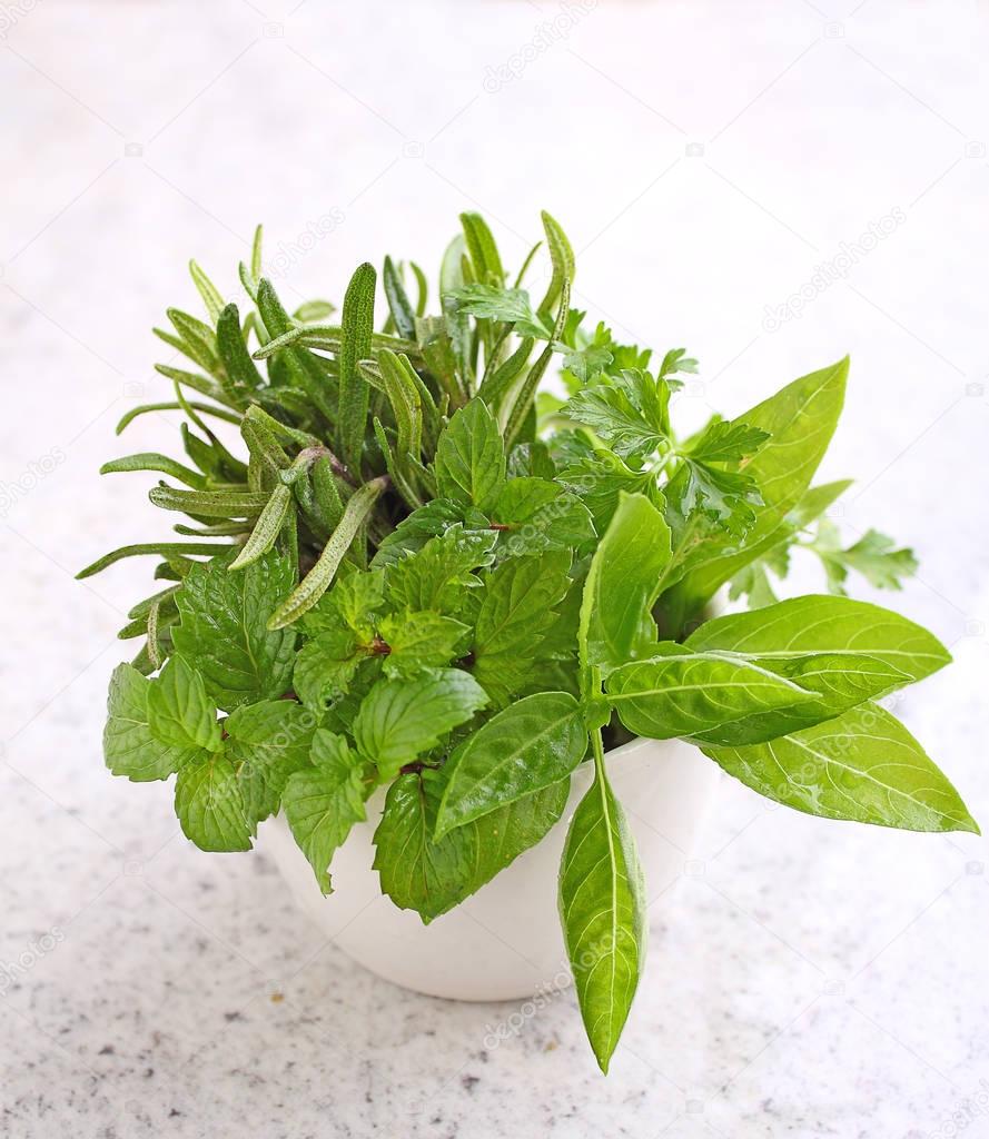 bowl of fresh herbs