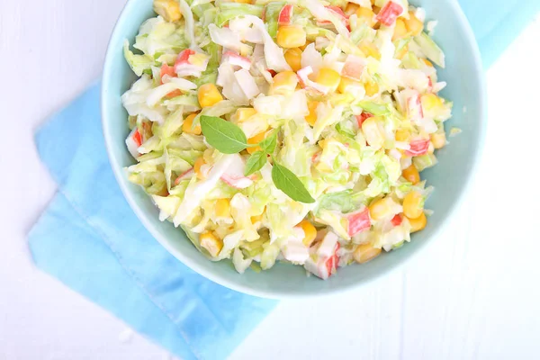 Salad of cabbage with corn and crab sticks — Stock Image Salad of cabbage with corn and crab sticks Stock Photo