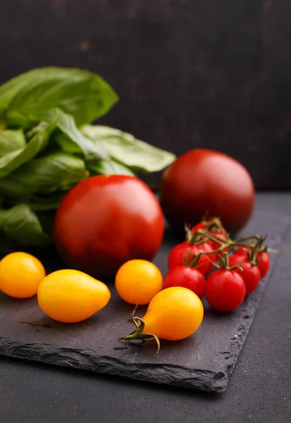 Hojas de albahaca con tomates — Foto de Stock
