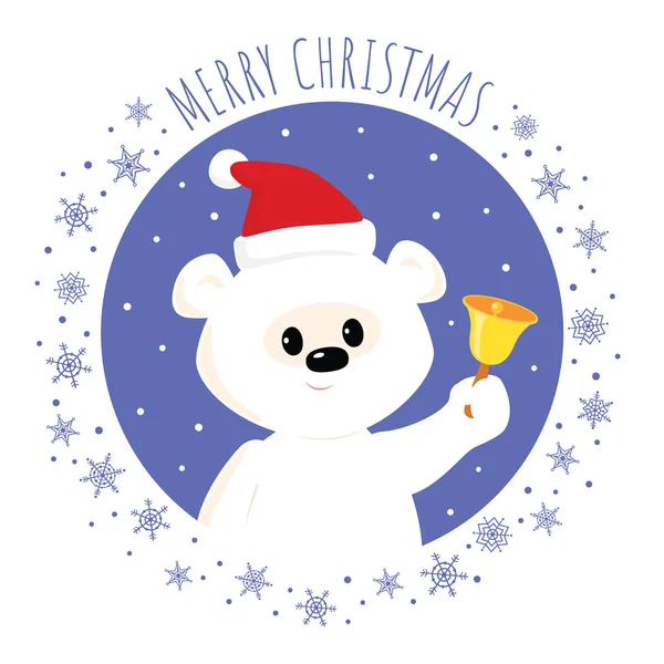 Blanco osito de peluche campana de Navidad cuadrado — Vector de stock