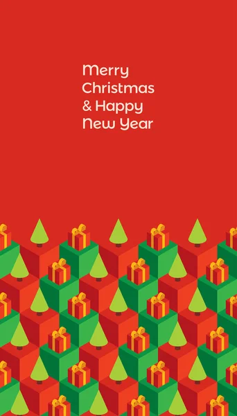 Noel kartı izometrik ağaçlar ve hediyeler — Stok Vektör