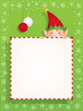 Noel elf boş bir afiş arkasında