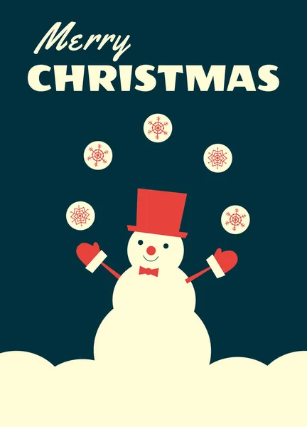 Retro christmas card snowman juggling — Stock Vector
