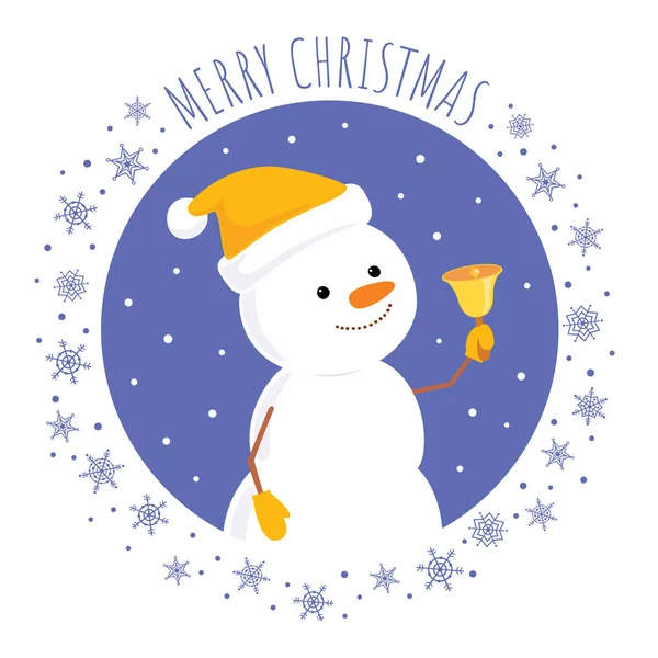 Snowman christmas bell square — Stock Vector
