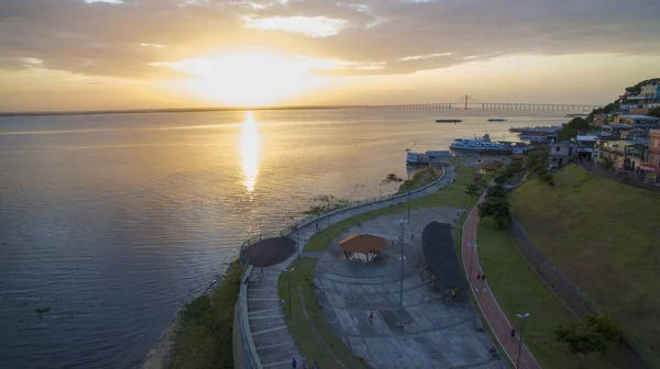 Pemandangan Udara Matahari Terbenam Orla San Raimundo Kota Manaus Amazon — Stok Foto