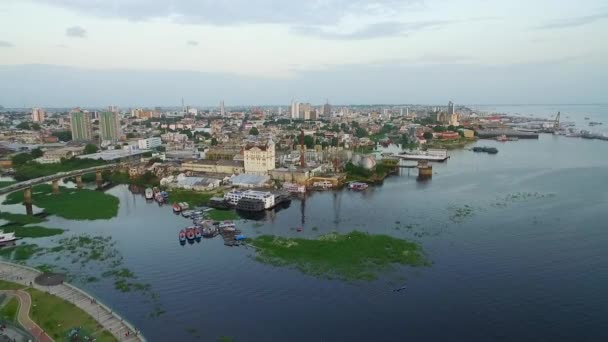 Manaus Amazonas Bresil 2020 Vue Aérienne Coucher Soleil Avec Favelas — Video