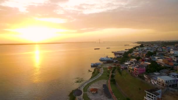 Manaus Amazonas Brasil 2020 Vista Aérea Del Atardecer Con Favelas — Vídeos de Stock