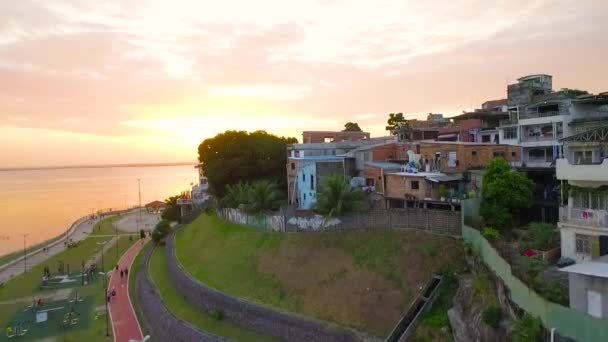 Manaus Amazonas Brazil 2020 Letecký Pohled Západ Slunce Favelami Černé — Stock video