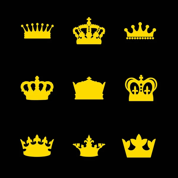 Set Gold Crowns Vector Illustration — Stock Vector