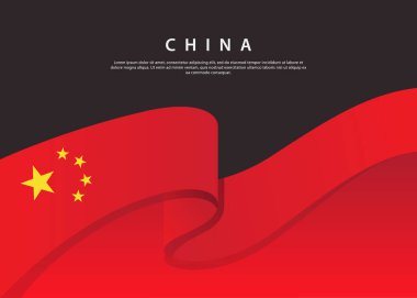 Çin Bayrağı Akıyor. Siyah arka planda Çin bayrağı. Vektör resimleme şablonu