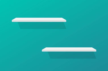 Boş rafın ön görüntüsü açık yeşil duvar arkaplanı ve modern minimalist konsepti. Vektör resimleme şablonu