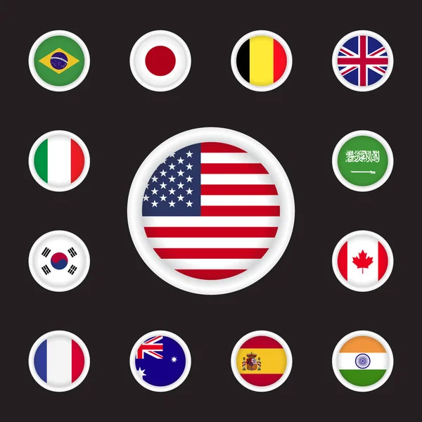 Botão União Arredondado Definido Com Bandeira País Ilustração Vetorial — Vetor de Stock