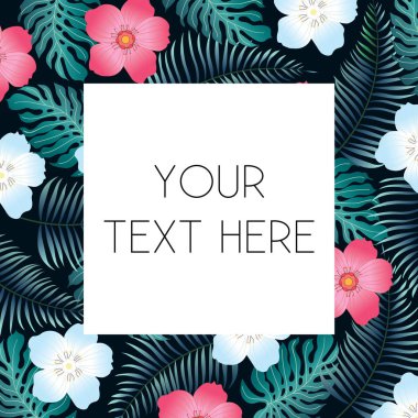 Tropikal desen ile palmiye yaprakları ve çiçekleri - vektör eps10 