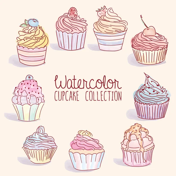 Suluboya Cupcake Collection - vektör çizim set, eps10 — Stok Vektör