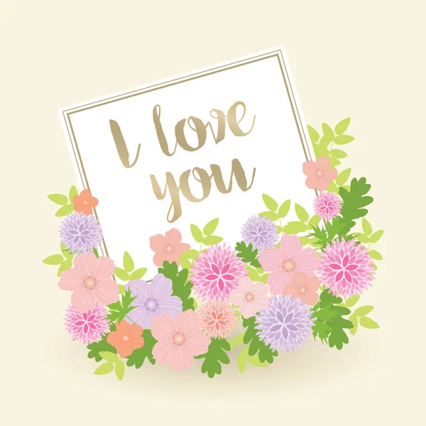 Te amo "Tarjeta con marco redondo floral - vector eps10 — Vector de stock