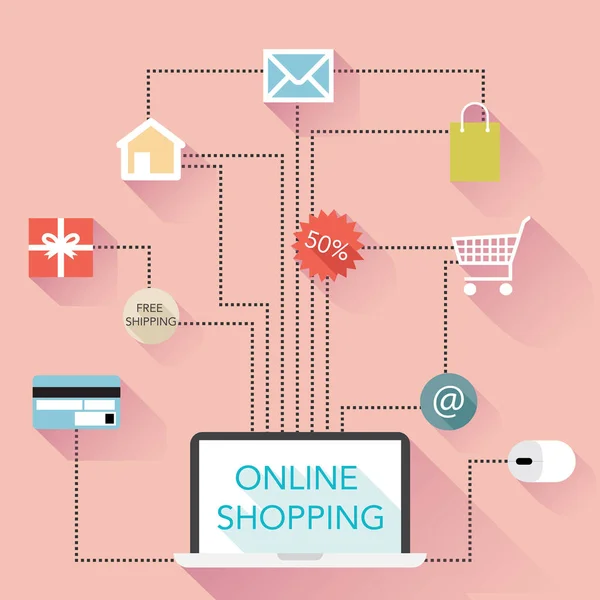 Illustrazione dello shopping online, vettore — Vettoriale Stock