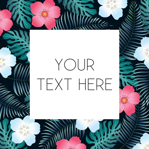 Tropikal desen ile palmiye yaprakları ve çiçekleri - vektör eps10 