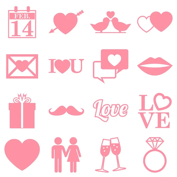 Roze Valentijnsdag pictogrammen. Vectorillustratie, eps10 — Stockvector