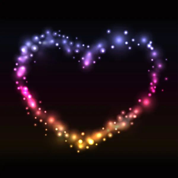 Buntes Leuchtendes Herz Auf Schwarzem Hintergrund Vektorillustration Eps10 — Stockvektor