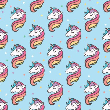 Tek boynuzlu at deseni - el çizimi vektör illüstrasyonu