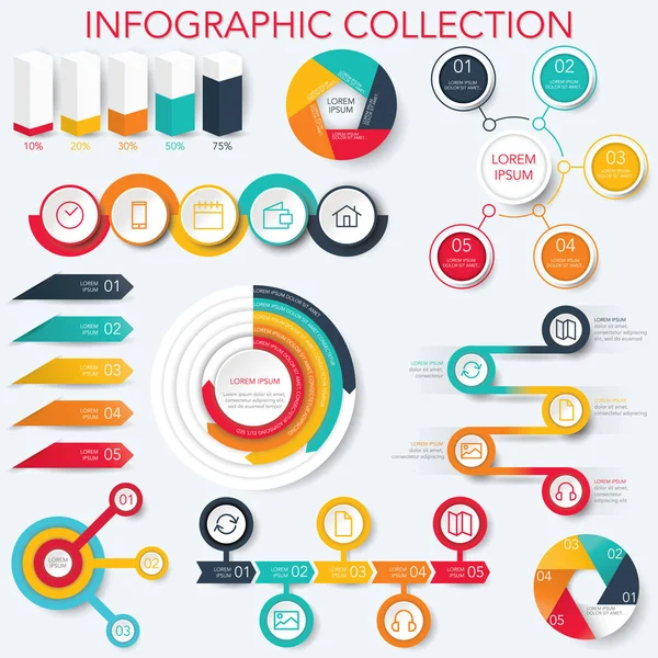 Infographic Collection Analýza Dat Grafy Grafy Vektory — Stockový vektor