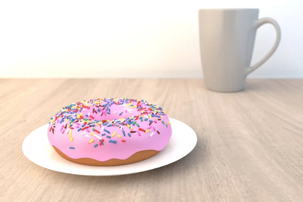 Donut rosa na mesa de madeira — Fotografia de Stock