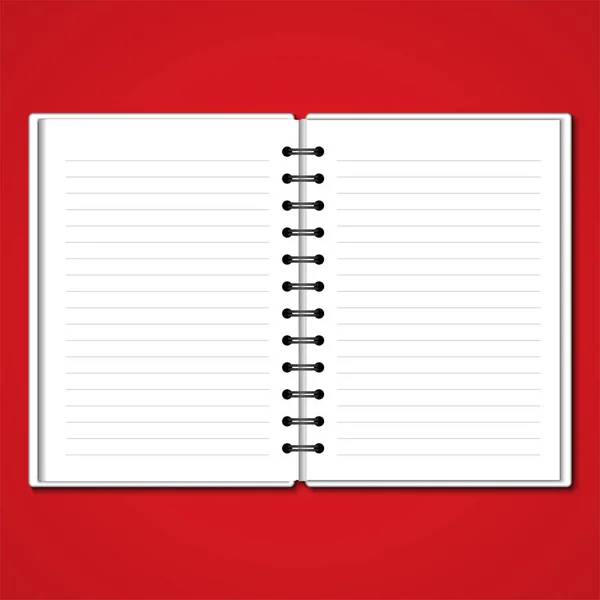 Libro Bianco Bianco Due Pagine Note Book Sfondo Rosso — Vettoriale Stock