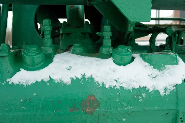 Detalle Pintado Verde Una Vieja Locomotora Vapor —  Fotos de Stock