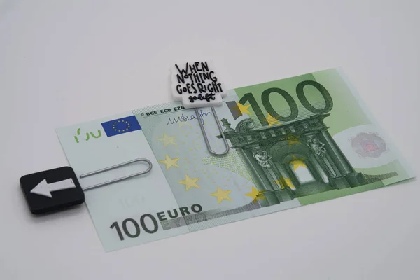 One Hundred Euro Banknote Two Vintage Paper Clips Motto Nothing — Stock Photo, Image
