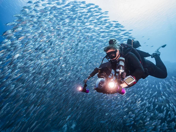 Dykare Bete Boll Korallrev Karibiska Havet Runt Curacao Dykplats Playa — Stockfoto