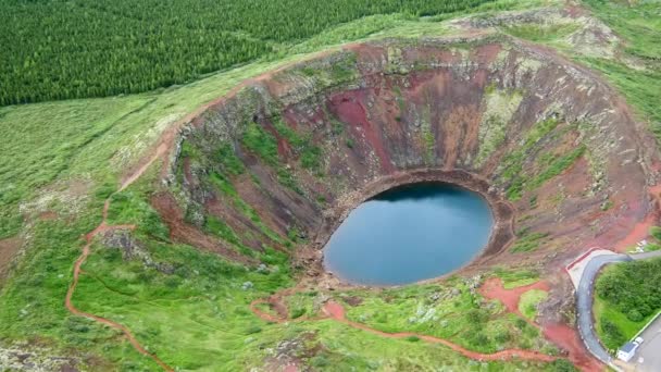 Aerial view around area of Keri volcano crater in Iceland — Stock Video